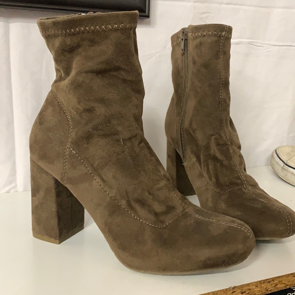Brown suede booties